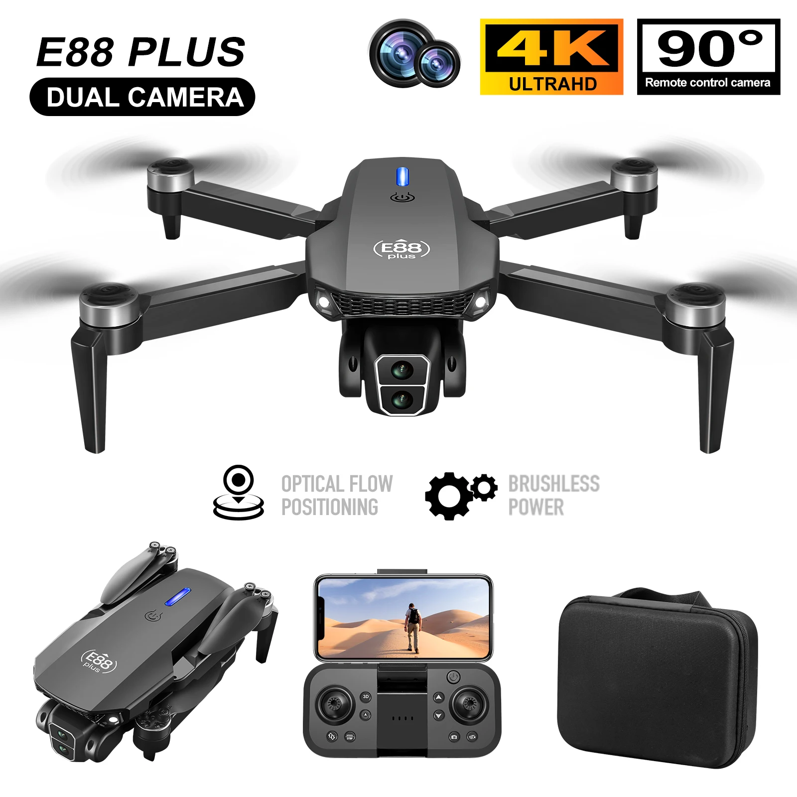 New E88 Plus Quadcopter Drone: - Drone Camera 4K 评论和价格